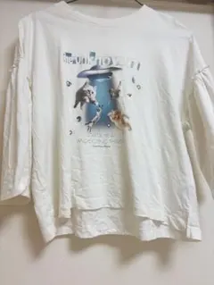 ニコアンド　スペースアニマル　猫 グラフィック 7部丈Tシャツ ホワイト