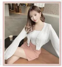 購入意思のないいいね❌透かし編みニットカーディガン cherimi フリーサイズ