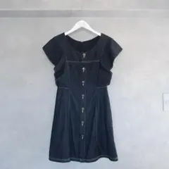 リゼクシー ブラックデニム ミニワンピース 前ボタン