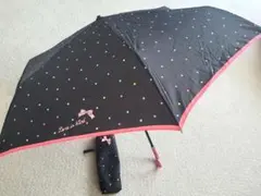 折りたたみ傘 黒 ドット柄 リボン付きのサムネイル