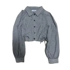 チェック柄クロップドシャツ M パフスリーブ森ガール