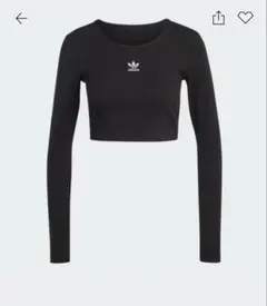 adidas エッセンシャルズ リブ クロップ長袖Tシャツ ブラック