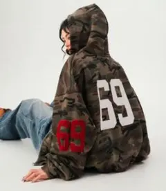 迷彩柄フルジップパーカー ユニセックス　y2k グラフィック　ストリート