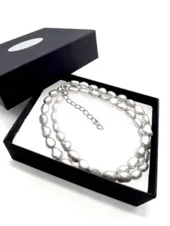 【希少新品】本真珠　シルバーグレーパールネックレス　バロック形　ギフトボックス付