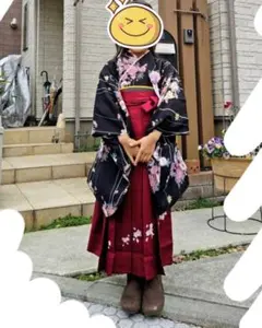 卒業式キャサリンコテージ 黒✕えんじ袴5点セット 160cm ブーツ付き