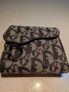 極美品　クリスチャンディオール モノグラム柄 三つ折り財布 ベージュ×ブラック