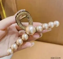 ヘアクリップ パール リボン ゴールド　黒 結婚式 髪留め 大きめ