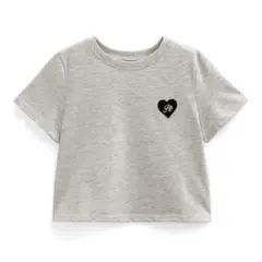 【美品】ハートワッペンショート丈Tシャツ オートミール pm358