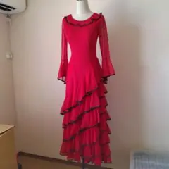 プリマブティック 赤 フリル ダンス衣装 フラメンコ カップつき