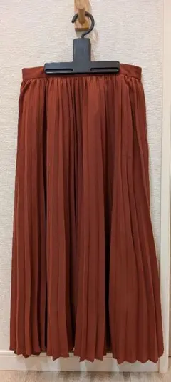 GU プリーツロングスカート ブラウン M 後ろゴム