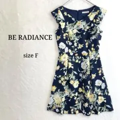 【美品】ビーラディエンス 花柄フレアワンピース フリルスリーブ ネイビー フリーのサムネイル