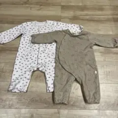 キルトロンパース 花柄ロンパース　パジャマ　80cm 長袖　前開き　２枚　女の子