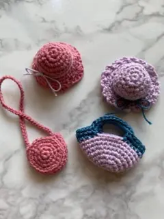 かぎ針　ミニチュア　バッグ&帽子