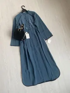 24000円新品♡スコットクラブ購入 ワンピース くるみボタン♡ブルー