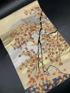 △名古屋帯 洒落帯　高級△ 正絹　金糸　紅葉　風景　R283