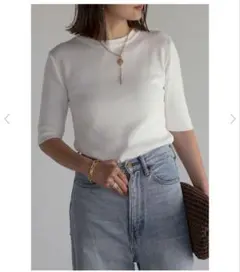 【試着のみ美品】ホワイト 半袖ニット　ダイバーニットT