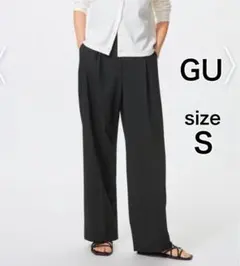 未使用　GU 裾上げありWOMEN タックワイドパンツ 黒　S