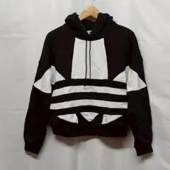 adidas アディダス パーカー 黒 ビッグロゴ トレフォイル L2545
