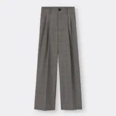 GU タックセミワイドパンツ　チェック　ダークグレー