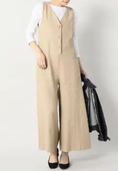 SLOBE IENA　麻混 サロペット オールインワン ベージュ Lサイズ