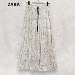 ZARA ドット柄 プリーツスカート M ベージュ系 フェミニン 可愛い