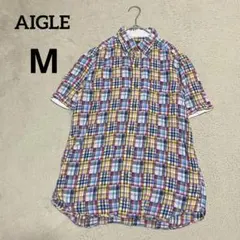 エーグル　AIGLE 半袖コットンシャツ チェック柄 メンズ Mサイズのサムネイル