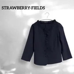【STRAWBERRY-FIELDS】フラワー ノーカラージャケット ネイビー
