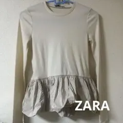 ZARA バルーン切り替え リブニット S 春 ホワイト 薄ニット 薄手 ニット
