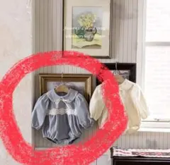 mkids グレー レース付きロンパース