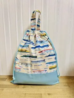 【34E】ハンドメイド お着替え袋 新幹線 くすみ 水色 男の子 2