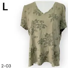 SONOMA 【L】カーキ色花柄 Tシャツトップス体型カバー