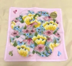 FEILER 花柄 ピンクハンカチ 約25cm