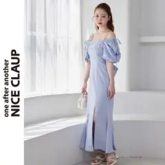 新品　ナイスクラップ　バックリボンギャザーロングワンピ　ブルー