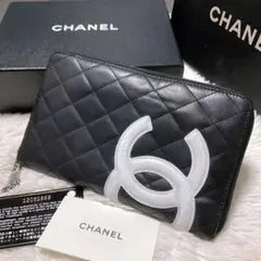 シャネル 長財布 ラウンドファスナー カンボンライン ココマーク ブラック 黒