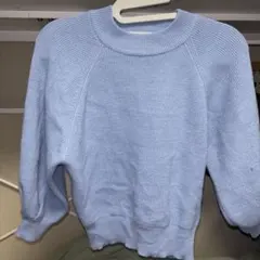 グレイルライトブルー ニット 五分袖 パフスリーブ