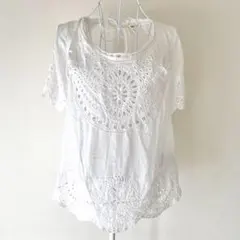イザベルマラン 刺繍 カットワークレース ブラウス インド製　白　Mのサムネイル