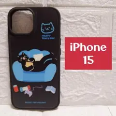 iPhone 15 스마트폰 케이스 블랙 블랙 고양이 패턴 귀여운 스마트폰 커버
