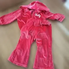 ピンク ベルベット フード付き セットアップ