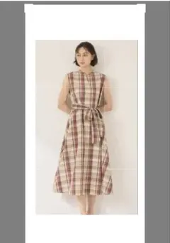美品 ANAYI アナイ マドラスチェックシャツワンピース フレア ベルト