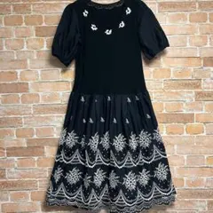 (極美品)さえら　HISCHRONE 　レース刺繍ワンピース　Aライン　伸縮素材