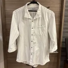 NICOLE CLUB メンズホワイトストライプ長袖シャツLサイズ