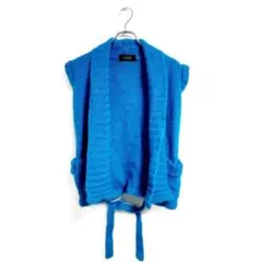 ニットベスト F ブルー前開き ポケット付き 厚手 秋冬 爽やか カジュアル