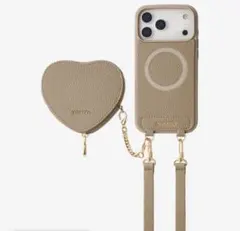Custype ハートポーチとチェーンストラップ付iPhone15 Proケース