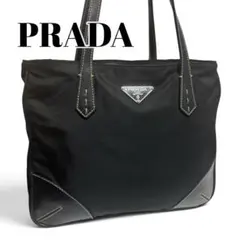 PRADA プラダ ナイロン トートバッグ 三角ロゴ レザー ブラック 黒