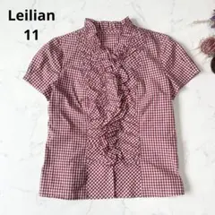 Leilian レリアン ギンガムチェック フリルブラウス コットン100%のサムネイル