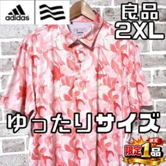 【早い者勝ち✨】アディダスゴルフ メンズ 半袖ポロシャツ 2XL ピンク系/総柄のサムネイル