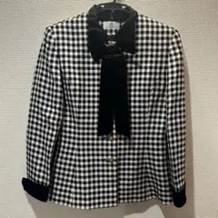 【美品】昭和レトロ ギンガムチェック ジャケット リボンタイ 肩パッド シャツのサムネイル