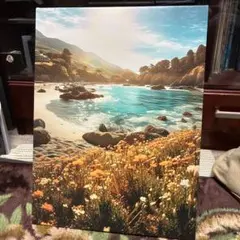 海と山の風景画 キャンバスプリント