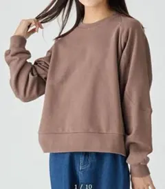 バック刺繍デザイン切替え綿裏毛プルオーバー