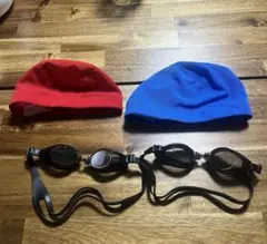 ゴーグル、水泳帽　4点セット。